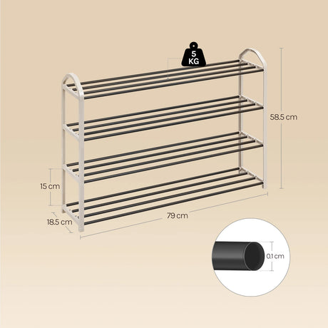 BukkitBow compacte stalen schoenenrek met handgrepen, 4/5 niveaus voor nette schoenenopslag in zwart en staal.