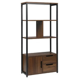 BukkitBow compacte boekenkast met open modern design, 2-in-1 planken en lades, afmetingen 58x24x120 cm, multifunctioneel meubel