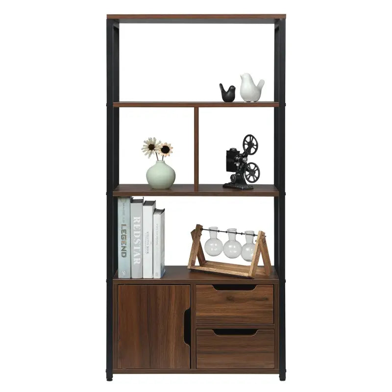 BukkitBow compacte boekenkast met open modern design, 2-in-1 planken en lades, afmetingen 58x24x120cm, multifunctioneel meubel