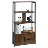 BukkitBow compacte boekenkast met open modern design, 2-in-1 planken en lades, afmetingen 58x24x120 cm in zwart hout.