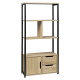 BukkitBow compacte boekenkast met open modern ontwerp, 2-in-1 planken en lades, afmetingen 58x24x120cm, multifunctioneel meubel