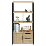 BukkitBow compacte boekenkast met open modern design, 2-in-1 planken en lades, afmetingen 58x24x120 cm, multifunctioneel meubel