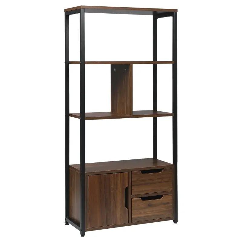 BukkitBow compacte boekenkast met open modern design, 2-in-1 planken en lades, afmetingen 58x24x120 cm, multifunctioneel meubel