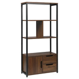BukkitBow compacte boekenkast met open modern design, 2-in-1 planken en lades, afmetingen 58x24x120 cm, multifunctioneel meubel