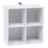 BukkitBow compacte kubus boekenkast met 4 vakken, ruimte-efficiënt en multifunctioneel, afmetingen 60x29,5x60cm.