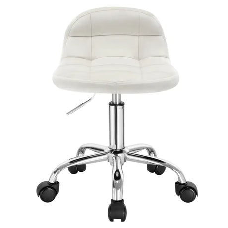 BukkitBow compacte lage kruk van velvet/fluweel met metalen onderstel en wielen, hoogte verstelbaar van 43,5 tot 55 cm.