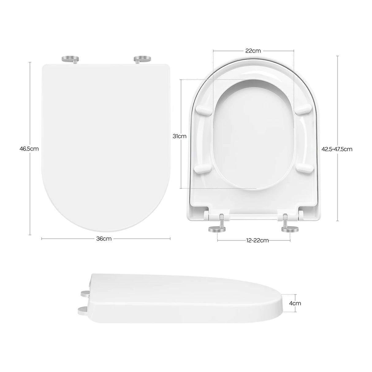 Toiletbril van kunststof met D-vorm, BukkitBow, soft-close en quick-release, geschikt voor comfortabel gebruik.
