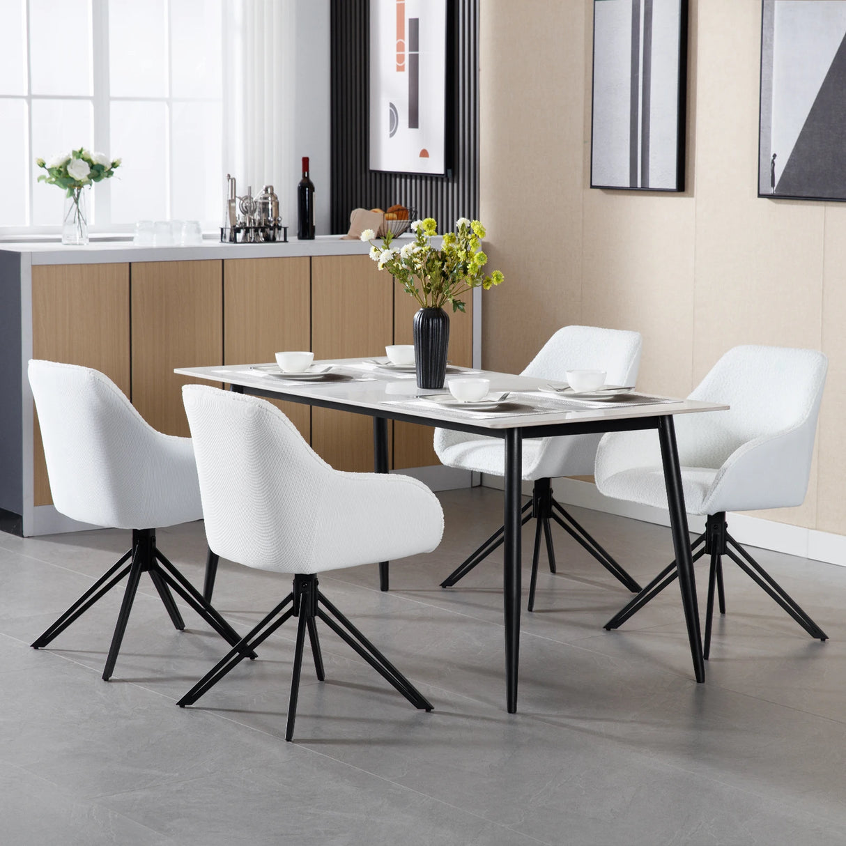 Set van 2 BukkitBow draaibare corduroy eetkamerstoelen met armleuningen, stijlvolle en comfortabele zithoeken voor de eetkamer.