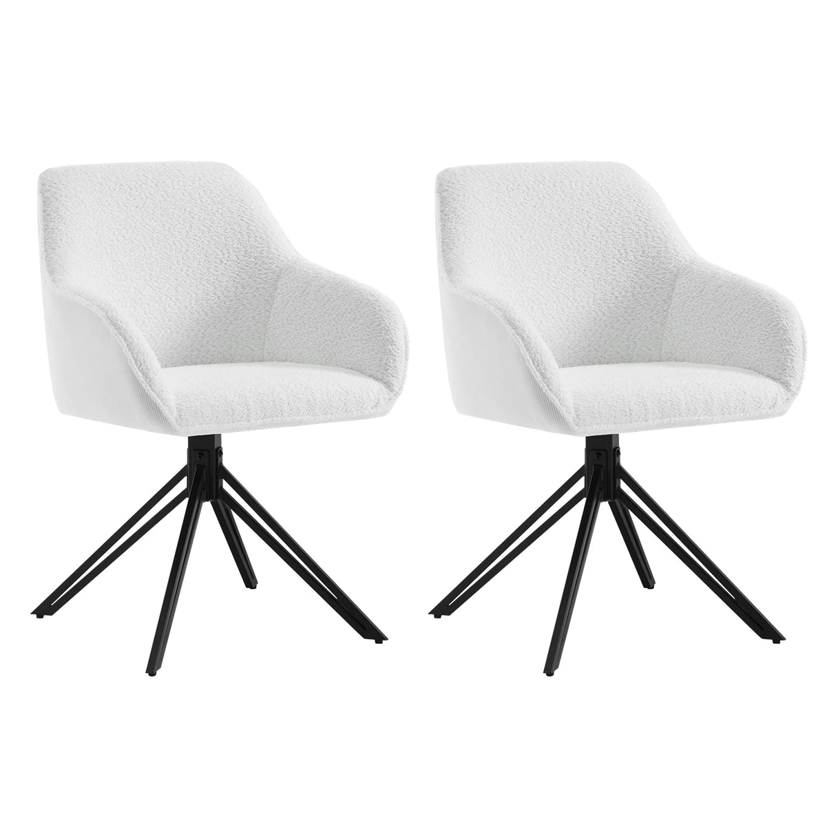 Twee draaibare BukkitBow corduroy eetkamerstoelen met armleuningen, set van 2, in elegante design en comfortabele zit.