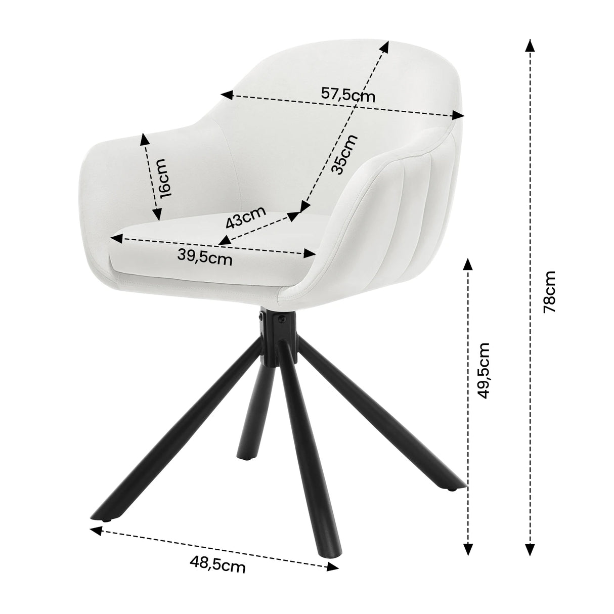 Set van 2 BukkitBow draaibare eetkamerstoelen met armleuningen, modern design en comfortabele zitting.