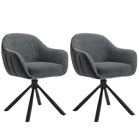 BukkitBow draaibare eetkamerstoel met armleuningen, set van 2, modern design, zachte bekleding en houten poten.