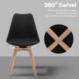 Set van 4 BukkitBow draaibare eetkamerstoelen van massief hout, elegant en stevig met comfortabele zitting en rugleuning.