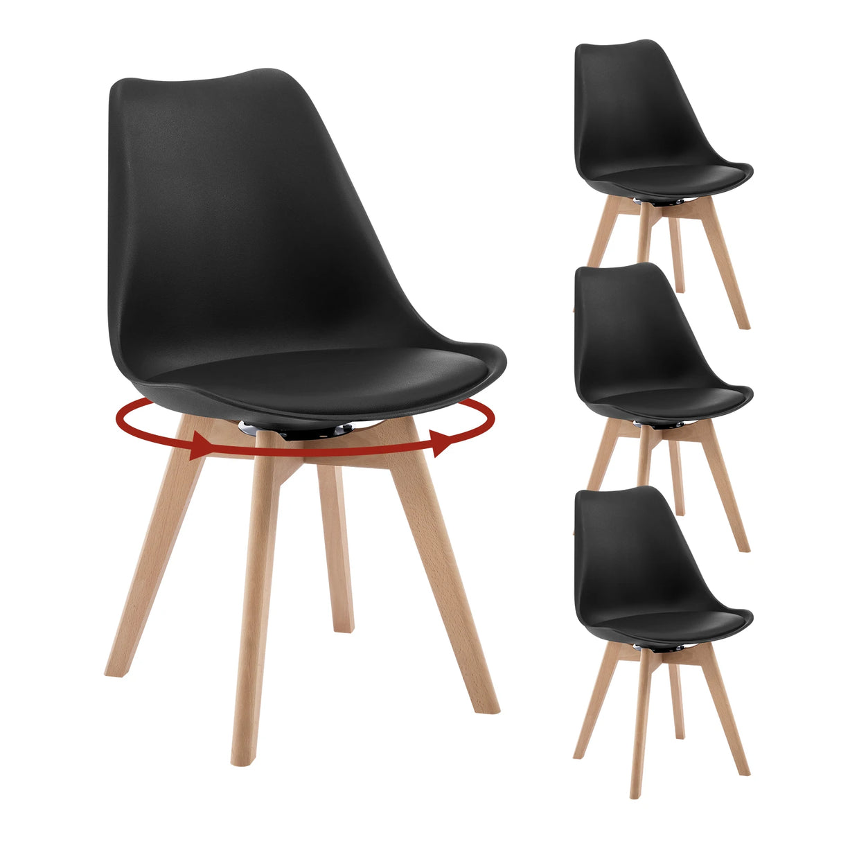 Set van 4 draaibare eetkamerstoelen van massief hout van BukkitBow, stijlvolle en comfortabele eetkamerstoelset.
