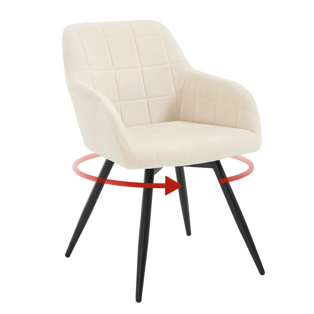 BukkitBow draaibare velvet eetkamerstoel met armleuning en metalen onderstel, comfortabel en stijlvol voor de eetkamer