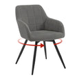 Velvet draaibare eetkamerstoel van BukkitBow met armleuningen en metalen onderstel, elegante en comfortabele zitplaats.
