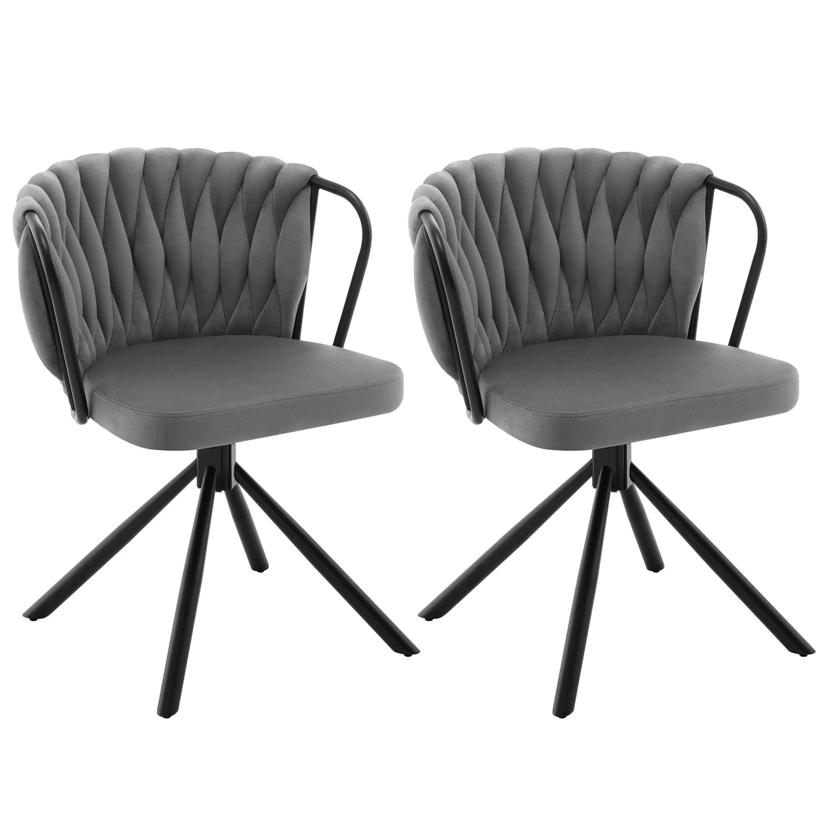 Set van 2 BukkitBow draaibare velvet eetkamerstoelen met armleuningen, elegante en comfortabele design voor de eettafel