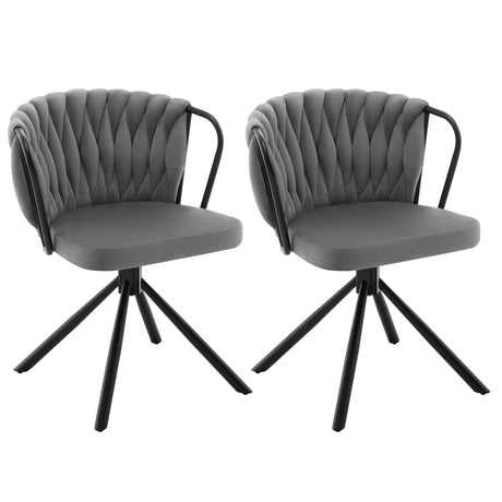 Set van 2 BukkitBow draaibare velvet eetkamerstoelen met armleuningen, elegante en comfortabele design voor de eettafel
