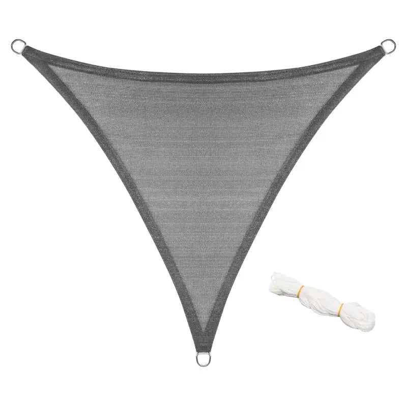 BukkitBow driehoekig schaduwdoek van HDPE met UV-bescherming 50+, RVS gespen, bevestigingskabels en water- en luchtdoorlatend.