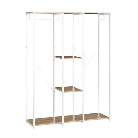 BukkitBow dubbele kledingrek met hangers, 2 planken en schoenenopbergruimte, afmetingen 40x120x167cm, geschikt voor kleding en accessoires.