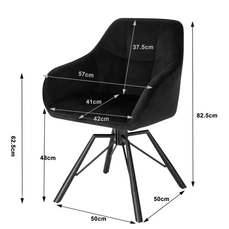 BukkitBow eetkamerstoel met dik gevoerde leren en fluwelen bekleding, 360 graden draaibaar, zithoogte 48 cm.