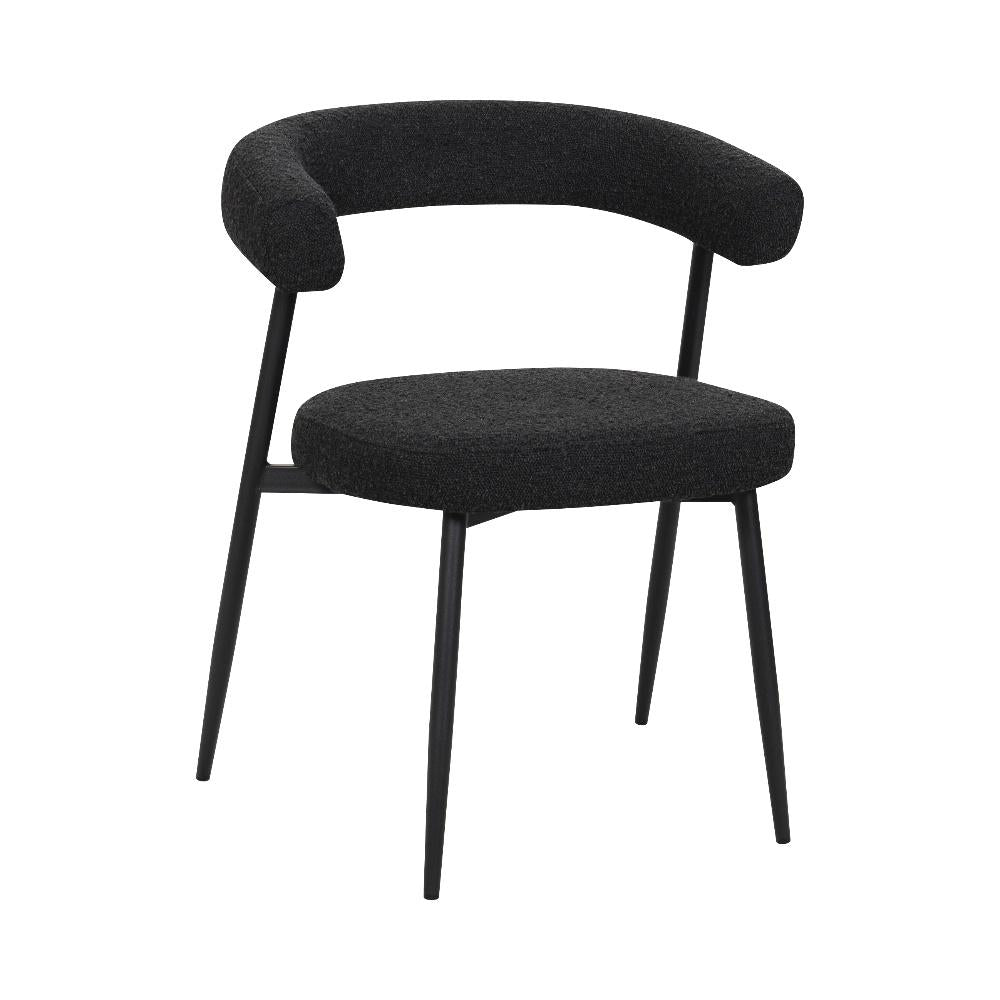 BukkitBow eetkamerstoel met chenille stof en metalen onderstel, open ontwerp, geschikt als make-up stoel, modern en comfortabel.