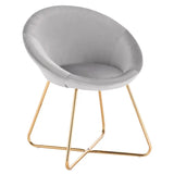 BukkitBow eetkamerstoel met fluwelen bekleding, metalen poten en ergonomische vorm, zithoogte 44 cm, modern en comfortabel.