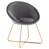 BukkitBow eetkamerstoel met fluwelen bekleding, metalen poten en ergonomische vorm, zithoogte 44 cm.