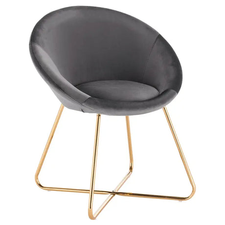 BukkitBow eetkamerstoel met fluwelen bekleding, metalen poten en ergonomische vorm, zithoogte 44 cm.