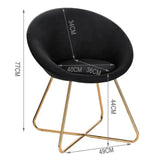 BukkitBow eetkamerstoel met fluwelen bekleding en metalen poten, ergonomische vorm en zithoogte van 44 cm.
