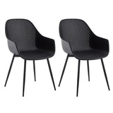 Set van 2 moderne BukkitBow eetkamerstoelen met holle rug en metalen poten, geschikt voor keuken of eetkamer.
