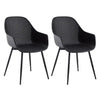 Set van 2 moderne BukkitBow eetkamerstoelen met holle rug en metalen poten, geschikt voor keuken of eetkamer.