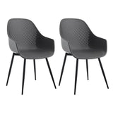 Set van 2 moderne BukkitBow eetkamerstoelen met holle rug en metalen poten, geschikt voor keuken en eetkamer.