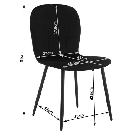 Set van 4 BukkitBow eetkamerstoelen met fluwelen zitting en metalen poten, ergonomisch ontwerp voor comfortabele keukenstoelen