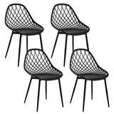 Set van 4 BukkitBow eetkamerstoelen met holle rugleuning, Scandinavisch design en metalen poten, geschikt voor keuken en eetkamer.