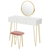 BukkitBow elegante kaptafel set met metalen frame, MDF hout, glazen blad, draaibare spiegel en kruk, afmetingen 100x40x79cm
