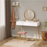 BukkitBow elegante kaptafel set met metalen frame, MDF hout, glas, draaibare spiegel en kruk, afmetingen 100x40x79cm.