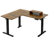 Elektrisch verstelbaar L-vormig bureau van BukkitBow met monitorstandaard, afmeting 140x120 cm, perfect voor thuiswerk en kantoor.