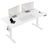 Elektrisch verstelbaar zit-sta bureau van BukkitBow met USB-poort en geheugenfunctie, zichtbaar in het afbeelding.