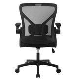 BukkitBow ergonomische bureaustoel met ademende rugleuning, wegklapbare armleuningen en verstelbare hoogte, zwart ontwerp