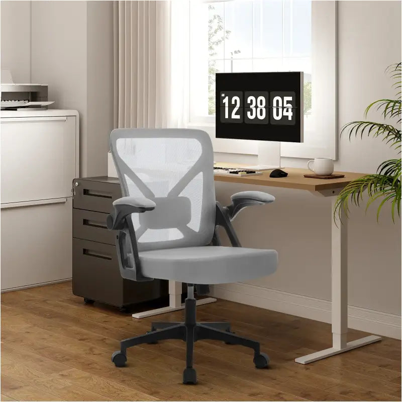 BukkitBow ergonomische bureaustoel met ademende rugleuning en wegklapbare armleuningen, hoogte verstelbaar van 46,5 tot 56 cm