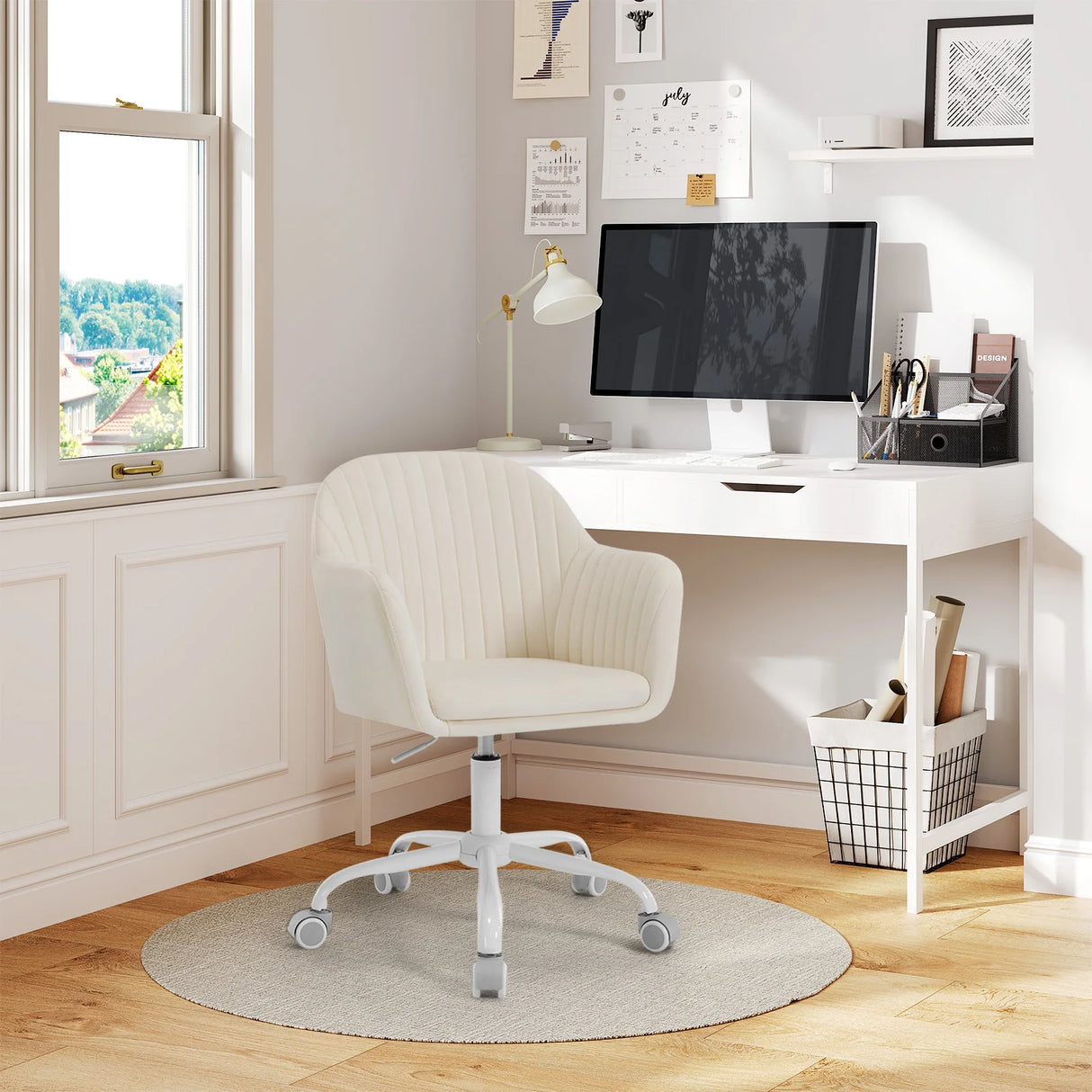 Ergonomische BukkitBow bureaustoel met fluwelen bekleding en verstelbare hoogte, ideaal voor comfortabel werken aan bureau