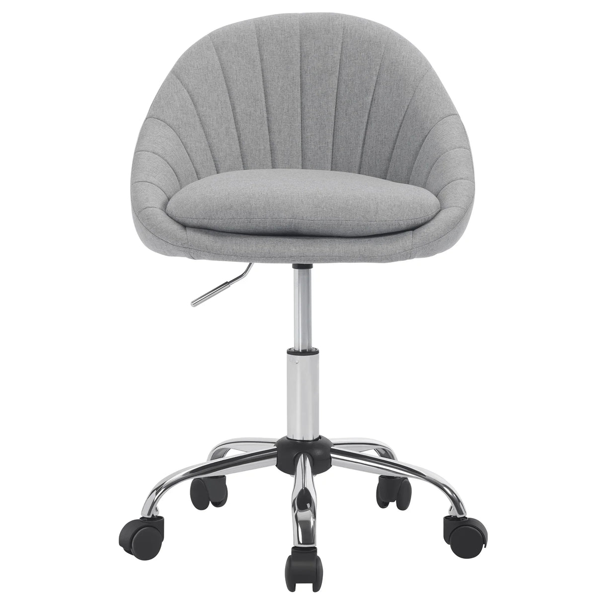 BukkitBow ergonomische bureaustoel en kaptafelstoel met wielen, zwart met verstelbare zitting en rugleuning, comfortabel voor kantoorgebruik.