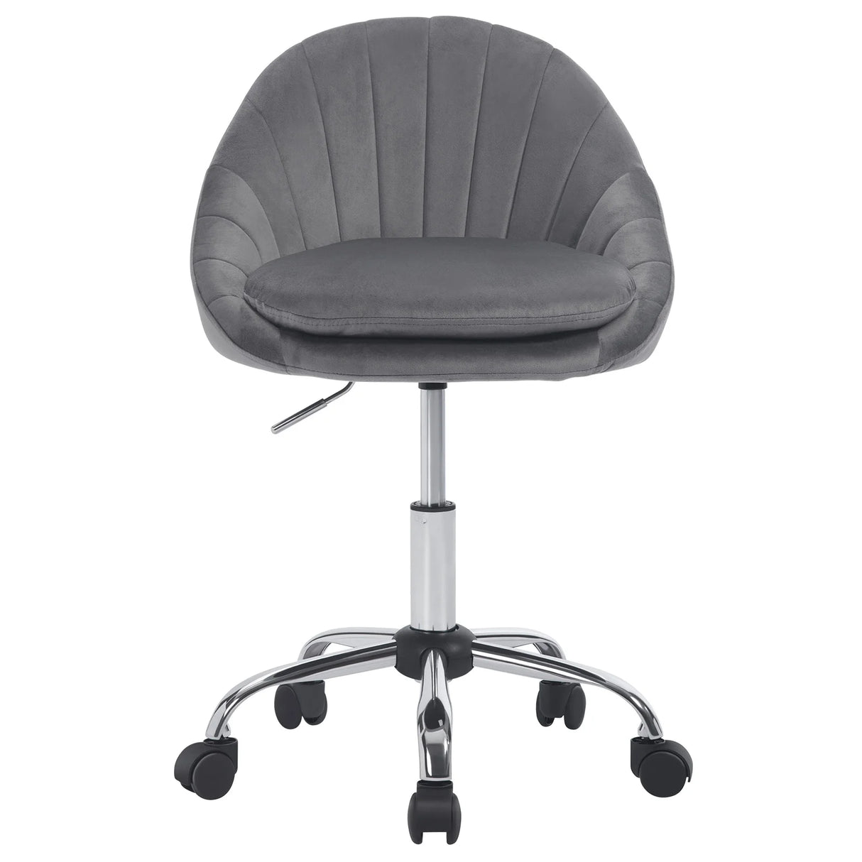 Ergonomische BukkitBow bureaustoel met wielen en kaptafelstoel design, zwart met verstelbare rugleuning en armleuningen.