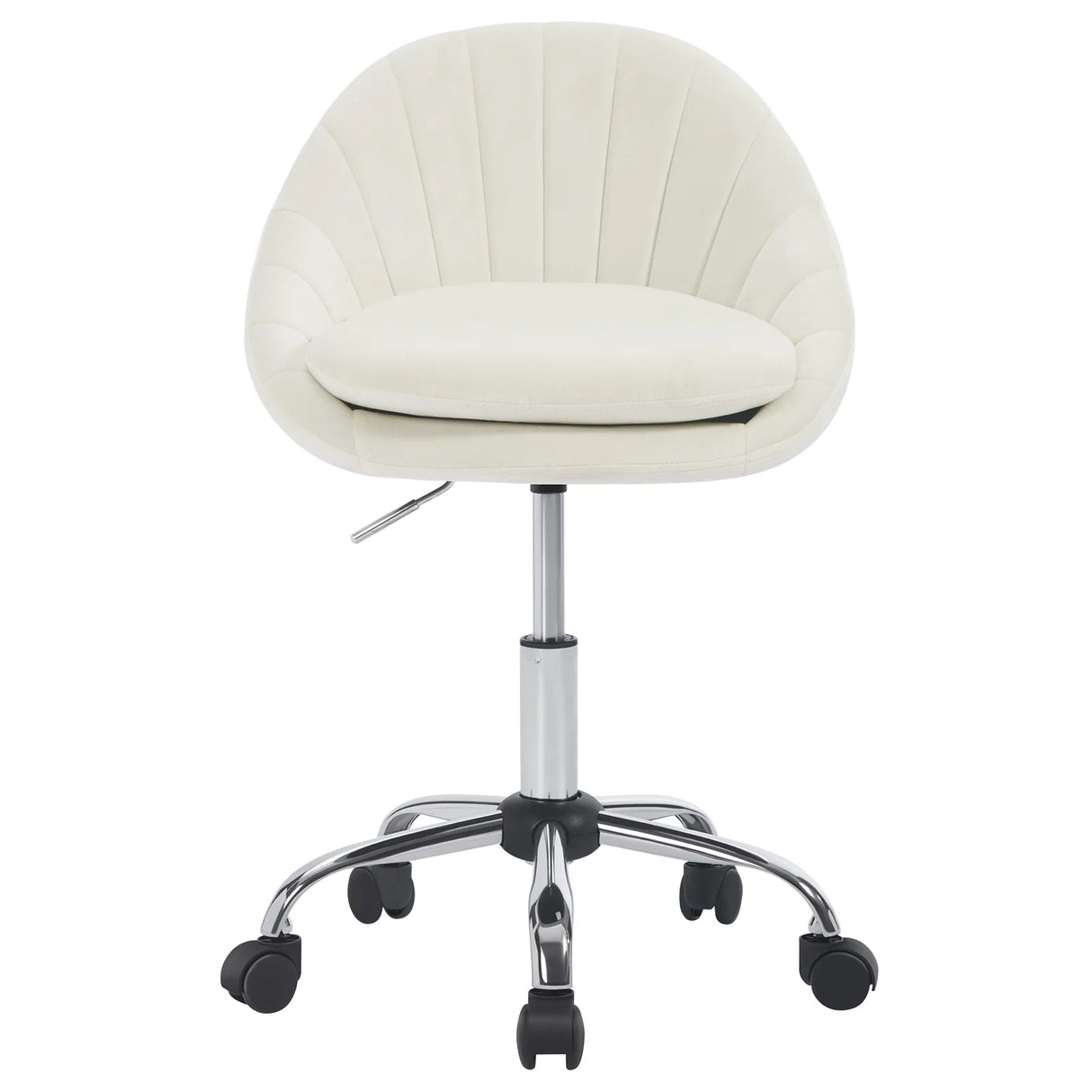 Ergonomische BukkitBow bureaustoel met wielen en kaptafelstoel, zwart met comfortabele rugleuning en verstelbare armleuningen.