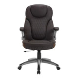 Ergonomische BukkitBow bureaustoel van kunstleer met hoofdsteun, armleuningen en draaisysteem, geschikt voor comfortabel werken.