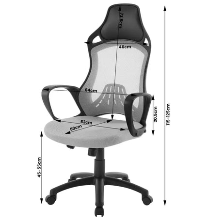 BukkitBow ergonomische bureaustoel met mesh bekleding, wipfunctie en hoofdkussen voor comfort en ondersteuning.