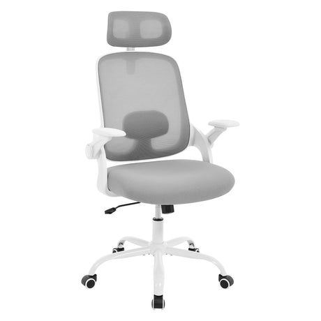 BukkitBow ergonomische bureaustoel met mesh bekleding en lendensteun, verstelbare armleuningen en witte frame voor comfortabel zitten