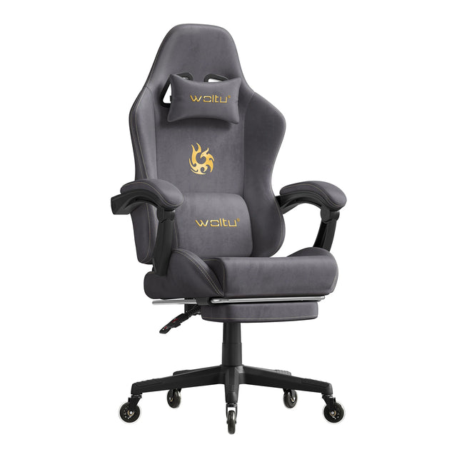 BukkitBow ergonomische gamestoel in microvezel met voetsteun, geschikt als bureaustoel en gamingstoel, zwart en comfortabel.