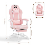 BukkitBow ergonomische gamestoel met brede zitting en voetsteun, ontworpen voor comfortabel zitten tijdens het gamen.