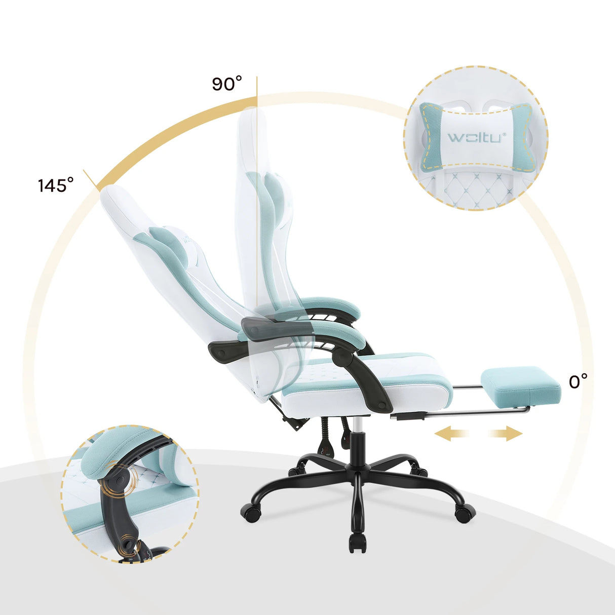 BukkitBow ergonomische massage gaming stoel met voetensteun en mesh-stof, comfortabele gamestoel voor langdurig gebruik